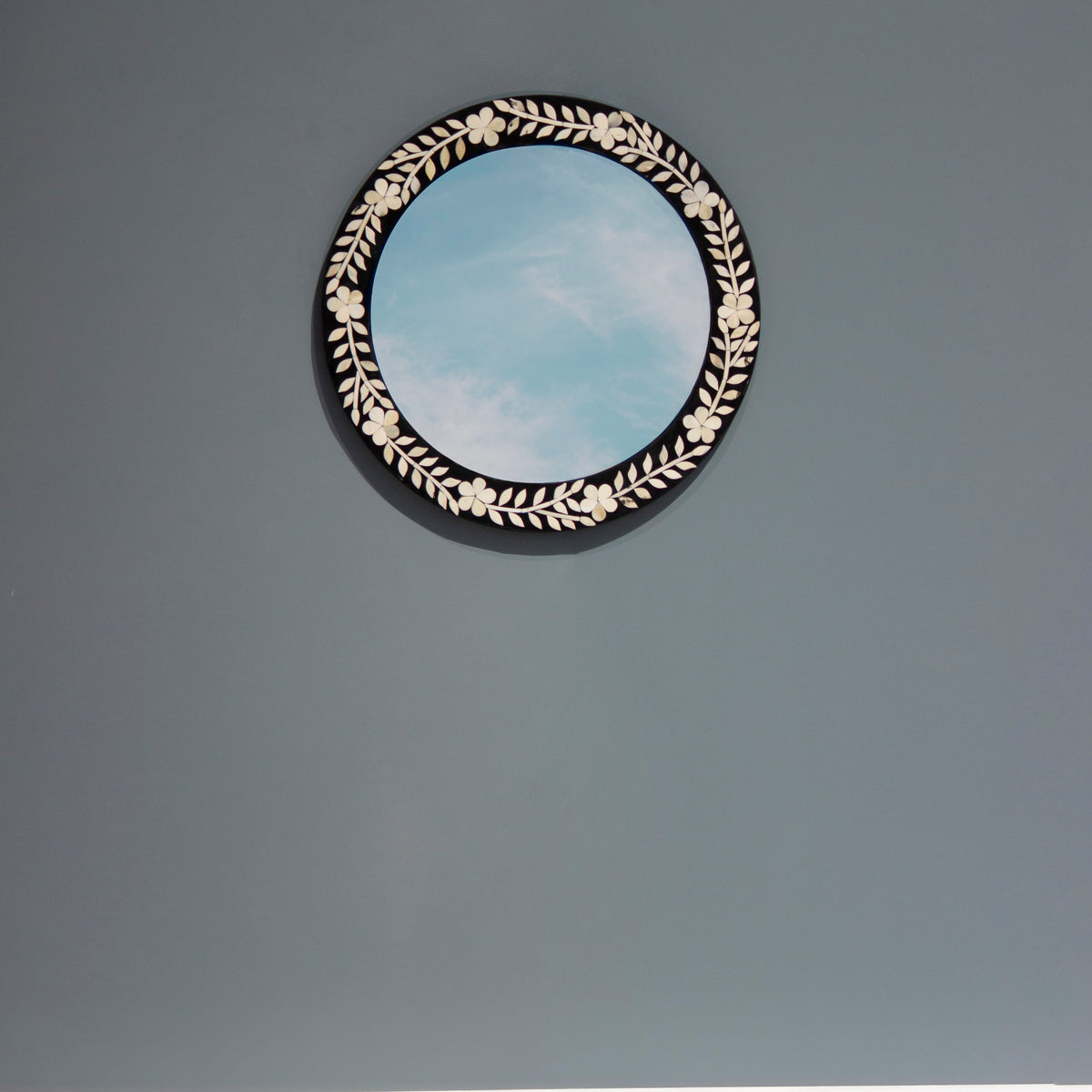 Noorani Round Floral Mirror Bone Inlay