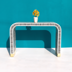 Nakashi Black & White Bone Inlay Console Table with Curved Design