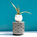 Meenakari Handcrafted Black & White Bone Inlay Round Stool Cum Side Table