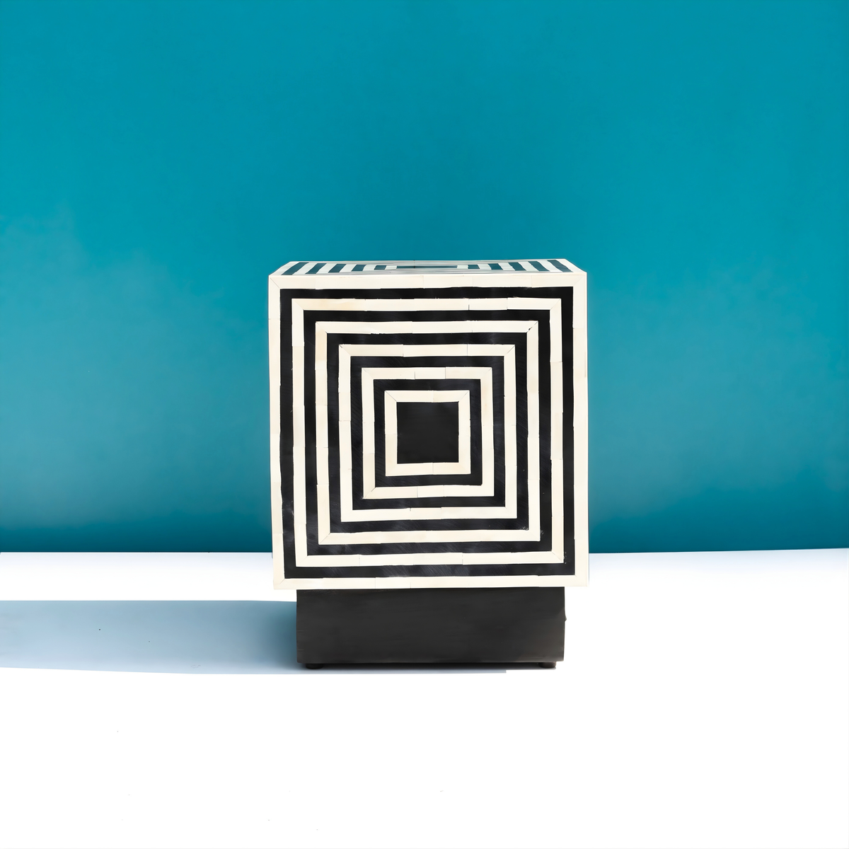 Kesari Geometric Bone Inlay Cube Side Table for Living Room
