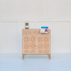 Nakashi Bone Inlay Floral Pattern Orange Cabinet with Metal Base