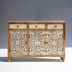 Motifs Mango Wood Floral Mandala Sideboard – 3 Door & 3 Drawer Buffet