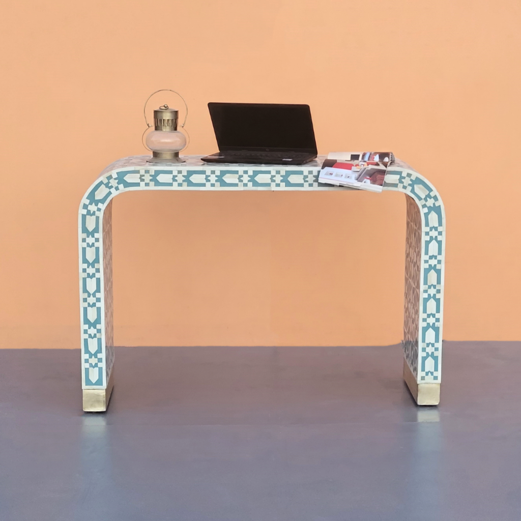 Mandapa Handmade Bone Inlay Console Table - Geometric Pattern