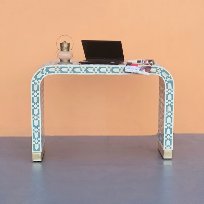 Mandapa Handmade Bone Inlay Console Table - Geometric Pattern Main Image