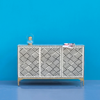 Parampara Bone Inlay Black & White 3 Door Storage Sideboard with Gold-toned legs