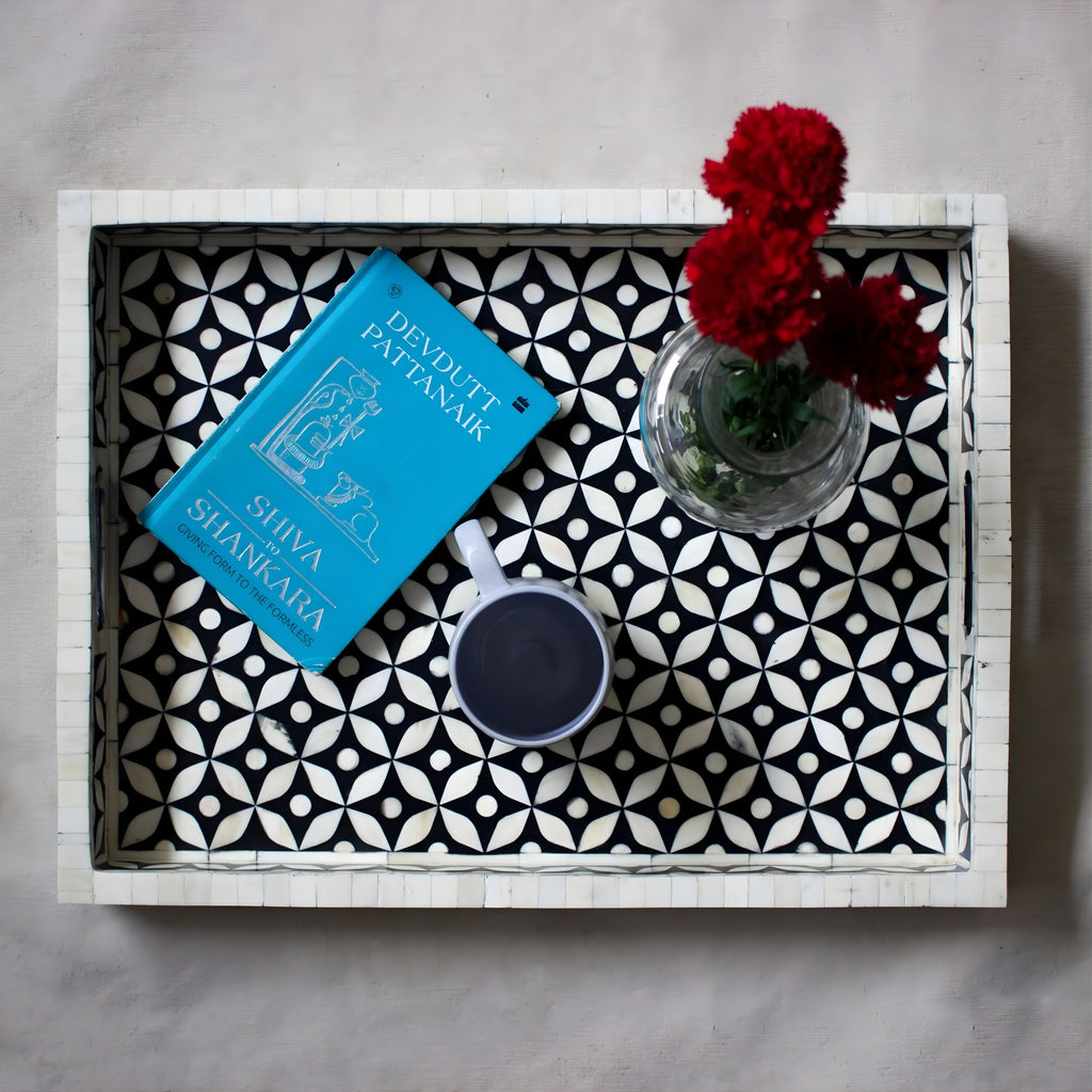 Kuldhara Bone Inlay Geometric Serving Tray