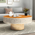 Royal Round Bone Inlay Coffee Table with Wooden Top