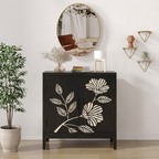 Sand Etched Mandana Floral Carved Wooden Cabinet