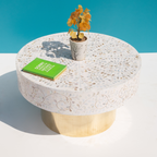 Luxury Mother of Pearl Inlay Round Coffee Table with Brass Base