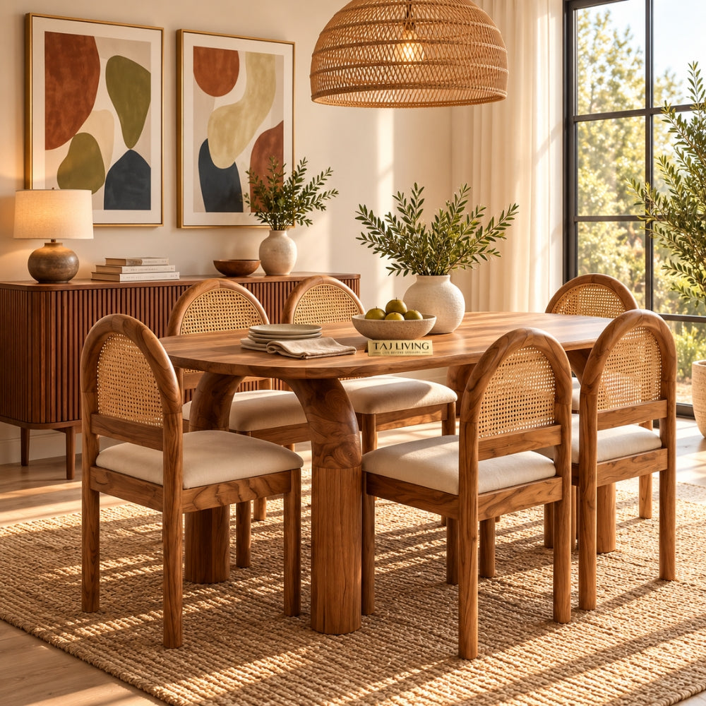 Exclusive Solid Teakwood Curved Dining Table Set - 4 Seater, 6 Seater - All Sizes