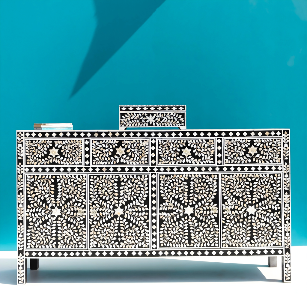 Mandana Bone Inlay Sideboard with Floral Pattern – Handcrafted Storage Cabinet