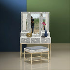 Mandvi Bone Inly Dressing Table with Seating Stool