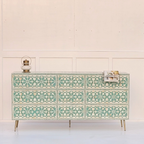 Moroccan Bone Inlay Sage Green 9 Drawers Sideboard / Cabinet