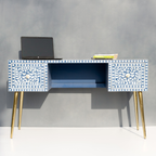 Handmade Bone inlay Floral Study Desk / Console Table and Brass-Finished Legs