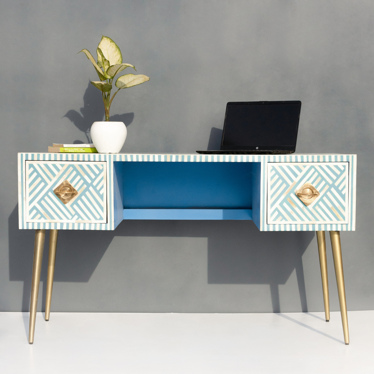 Jodhana Bone Inlay Sky Blue Console Table / Home - Office Study Desk