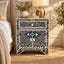 Kashvi Handmade Bone Inlay Nightstand | Black Floral Round Bedside Table