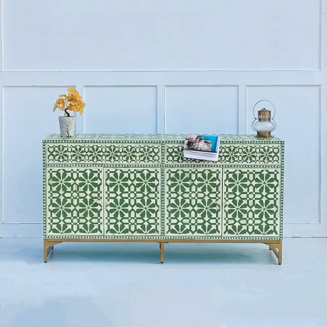 Rajdarbar Bone Inlay Floral Storage Sideboard with 3 Smooth-Glide Drawers Main Image