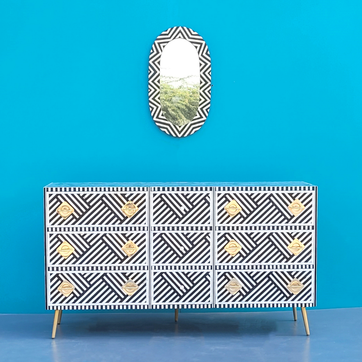 Zardozi Bone Inlay Chest of 9 Drawers Living Rooms, Bedrooms, Hallways