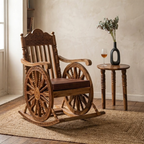 Tajliving Hand-Carved Solid Teak Wood Rocking Chair – Natural Finish