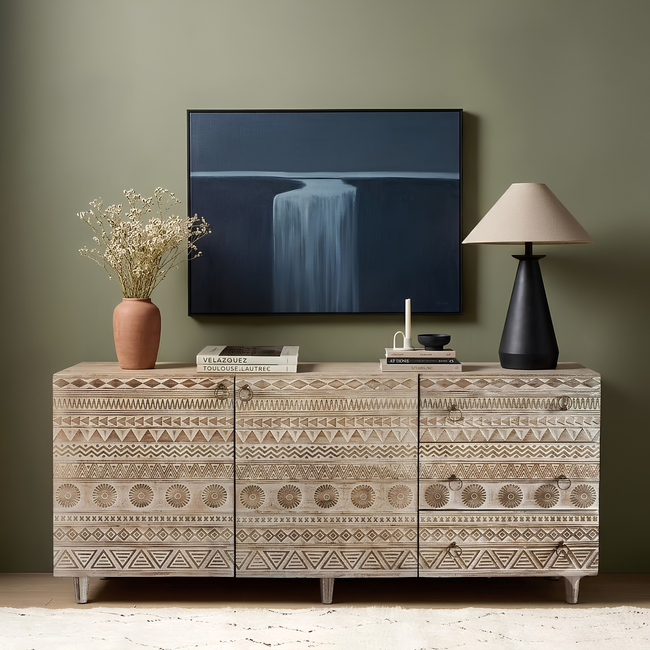 Rajmira Lyovy Carved Mango Wood Sideboard Hover Image