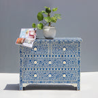 Ranibagh Navy Blue & White Floral Bone Inlay Cabinet