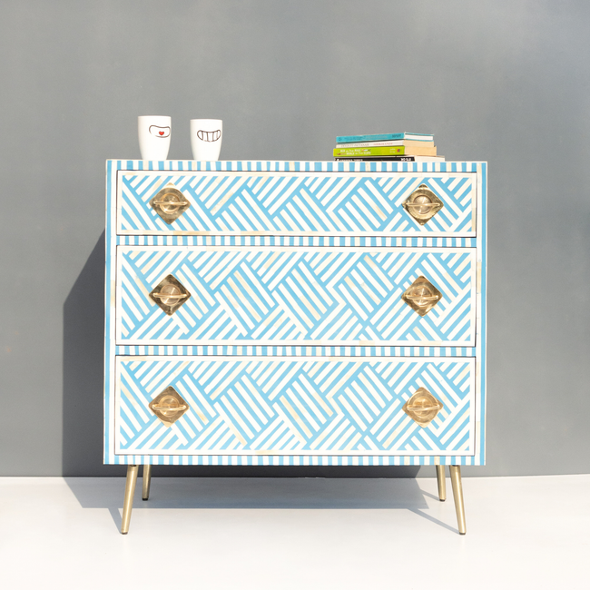 Bone Inlay Chest of 3 Drawers with Metal Knobs Main Image