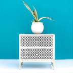 Modern Black & White Bone Inlay Bedside Table with 2 Drawers