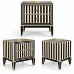 Rangoli Black Bone Inlay Nightstand | 2 Drawer Luxury Bedside Table