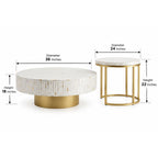 Mother of Pearl Inlay Coffee Table and Nesting Table Set, White Round Tables