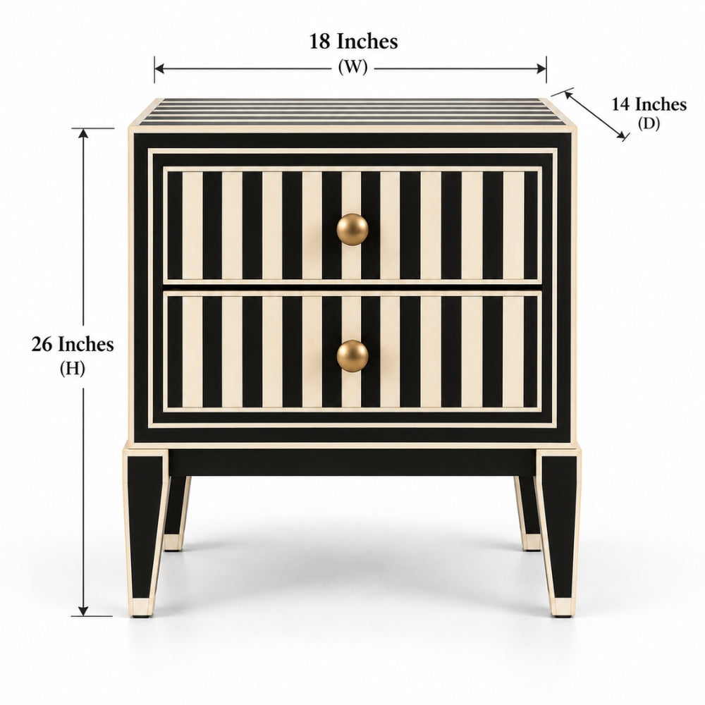Rangoli Black Bone Inlay Nightstand | 2 Drawer Luxury Bedside Table