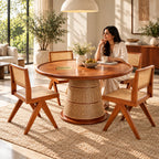 Pavitra Baithak Rattan Dining Table with 4 Chairs – Handcrafted 4 Seater Wooden Dining Set