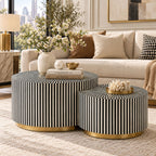 Bone Inlay Black and White Coffee Table Set of 2, Round Nesting Tables