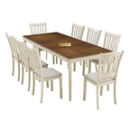 Solid Wood Dining Table Set with 8 Upholstered Chairs (1 Table+8 Chairs