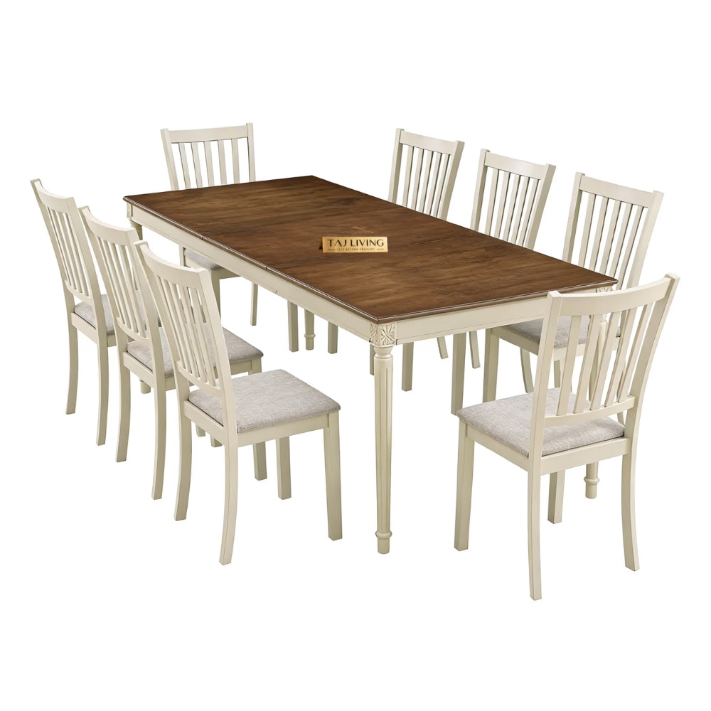 Solid Wood Dining Table Set with 8 Upholstered Chairs (1 Table+8 Chairs