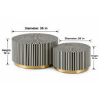 Bone Inlay Black and White Coffee Table Set of 2, Round Nesting Tables