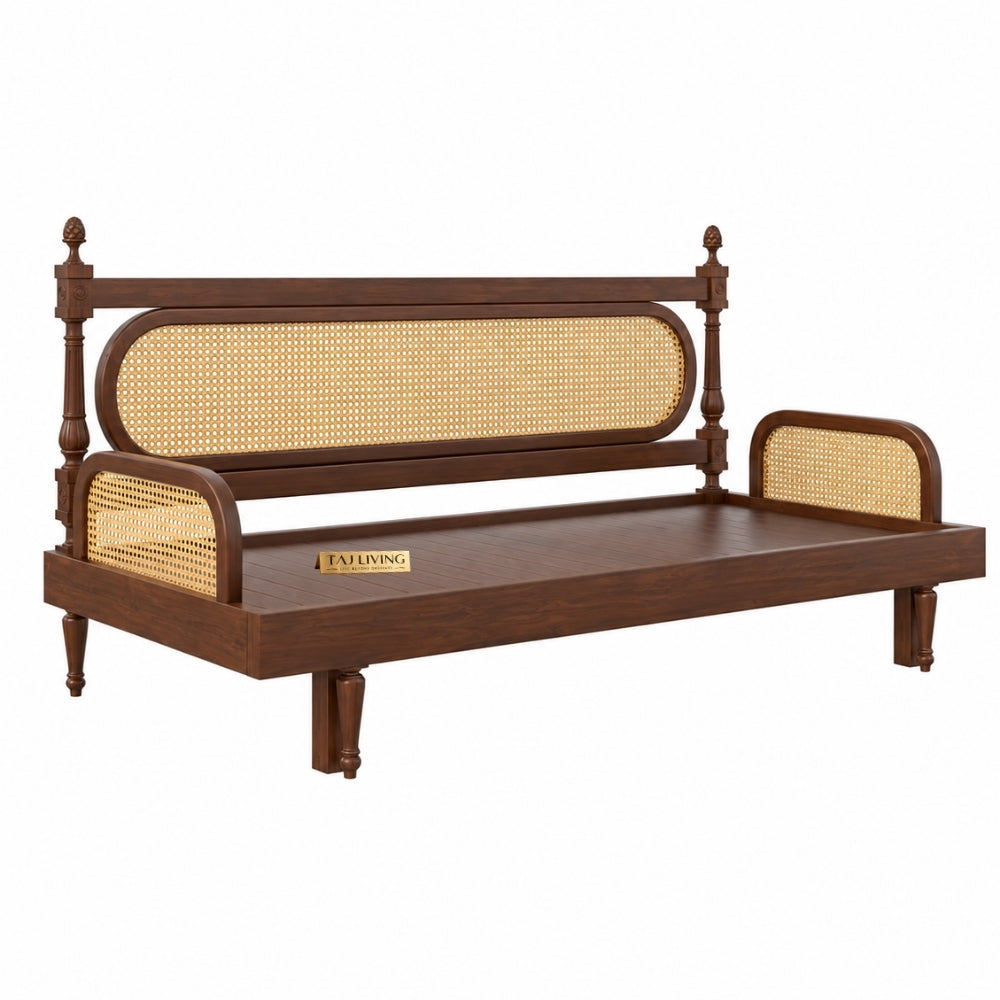 Cane-Style Day Bed with Cushioned Backrest for Indian Homes