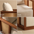 Teak Wood Varnik 3+1+1 Ash Wood Sofa Set with Cane Accents