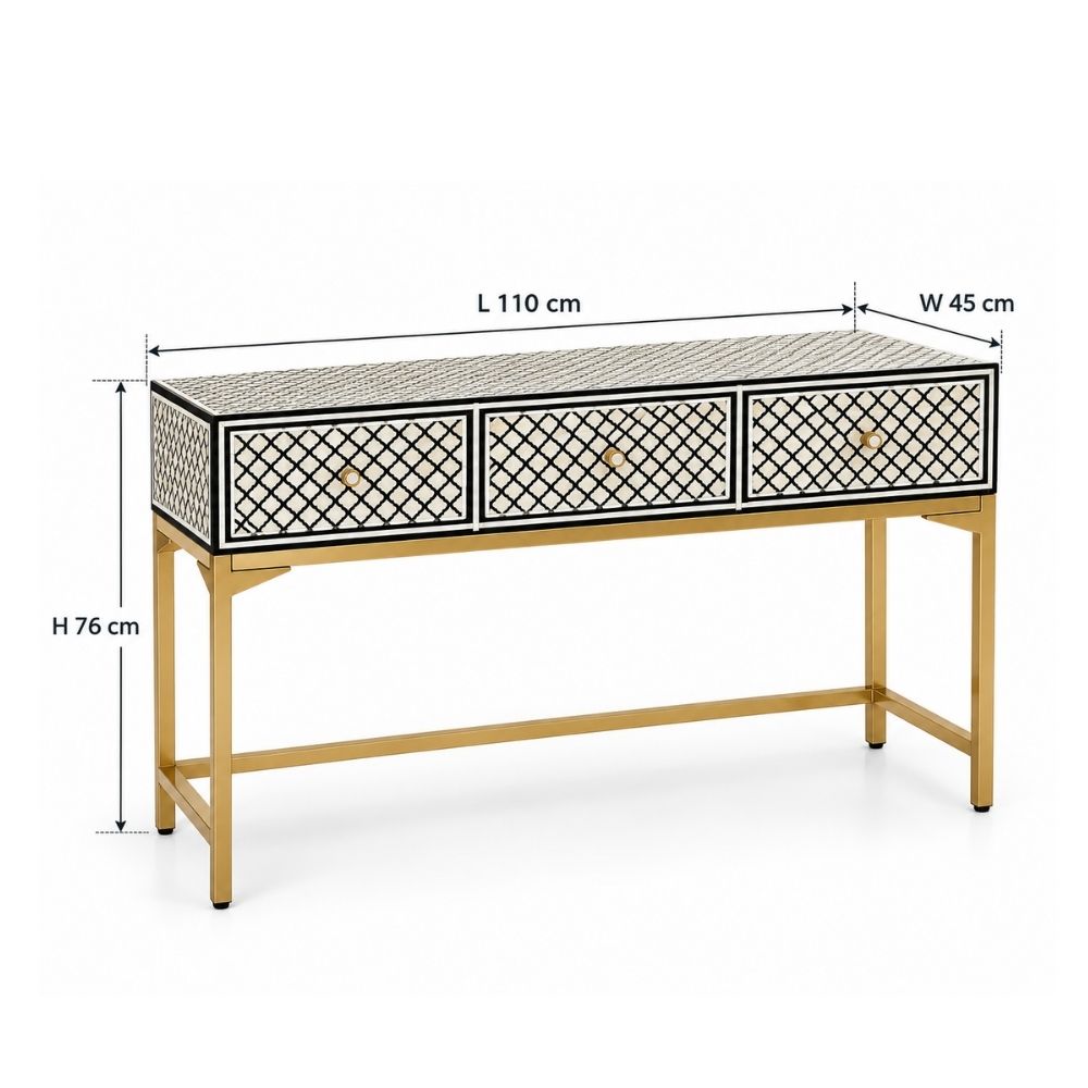Rangrez Black and White Geometric Mother of Pearl Inlay Console Table