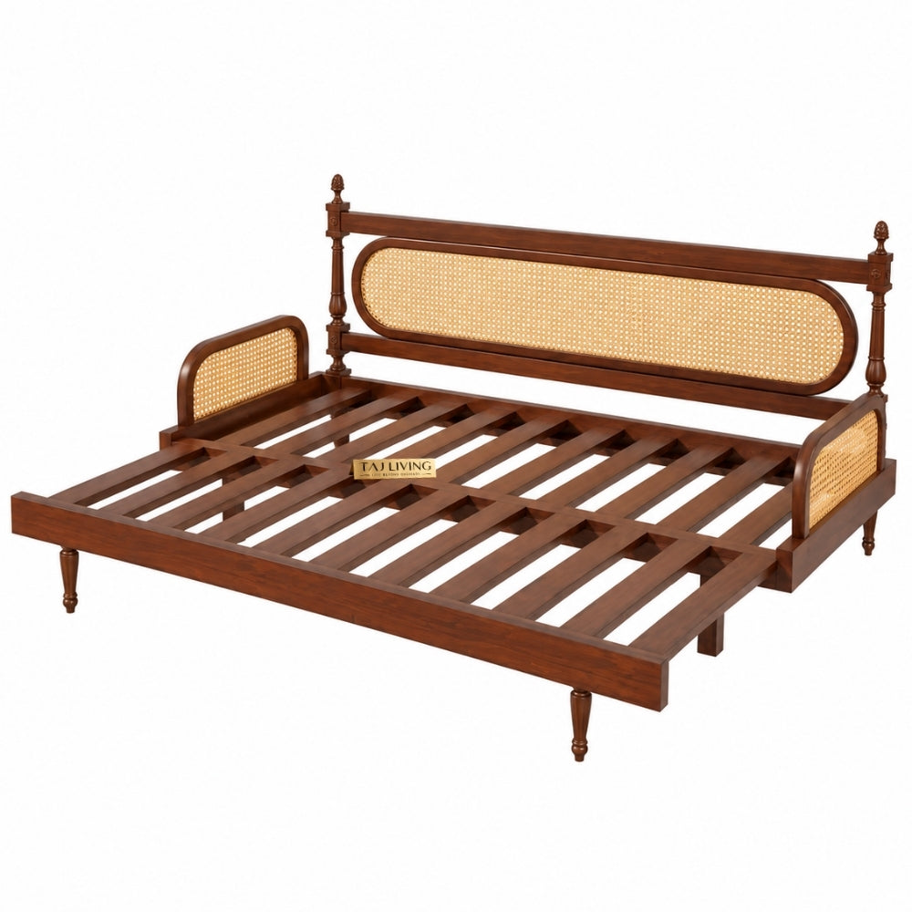 Cane-Style Day Bed with Cushioned Backrest for Indian Homes