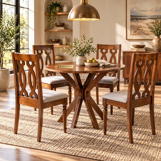 Taj Solid Wood 4 Seater Dining Table Set with 4 Chairs Hover Image