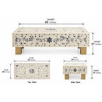 Blue Bone Inlay Rectangular Coffee Table, White Resin Top with Brass Legs