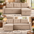 Diwan Fabric 3-Seater Storage Sofa Bed with Interchangeable Chaise - Beige