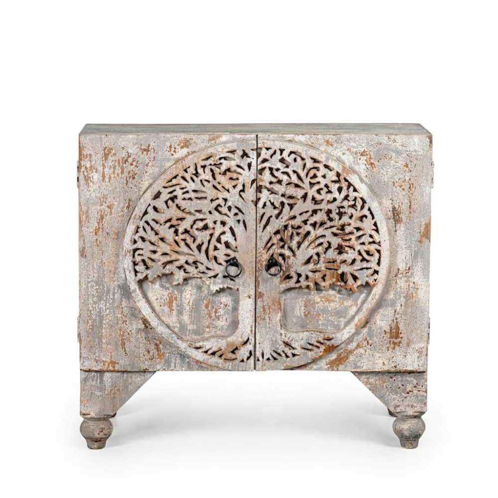 Mughalika White Washed Mango Wood Cabinet