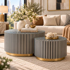 Bone Inlay Black and White Coffee Table Set of 2, Round Nesting Tables