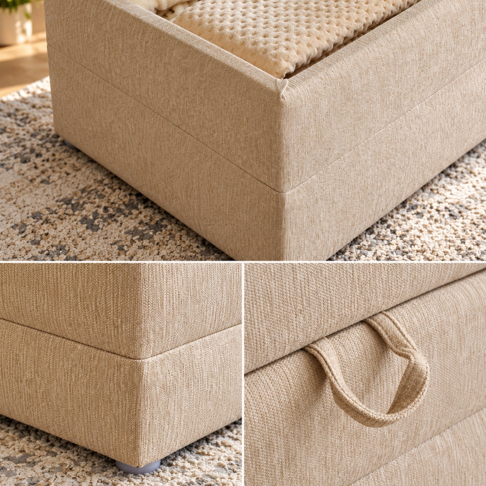 Diwan Fabric 3-Seater Storage Sofa Bed with Interchangeable Chaise - Beige