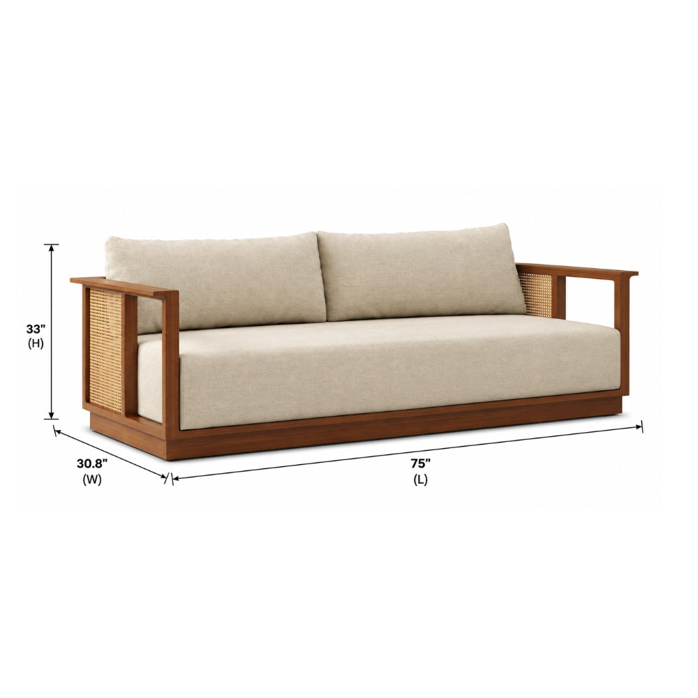 Teak Wood Varnik 3+1+1 Ash Wood Sofa Set with Cane Accents