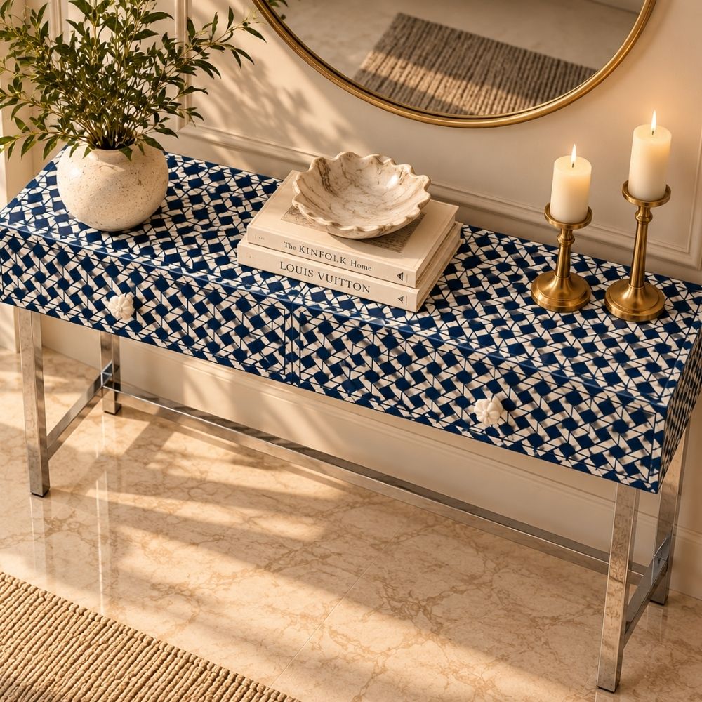 Sheeshmahal Bone Inlay 2 Drawers Console Table