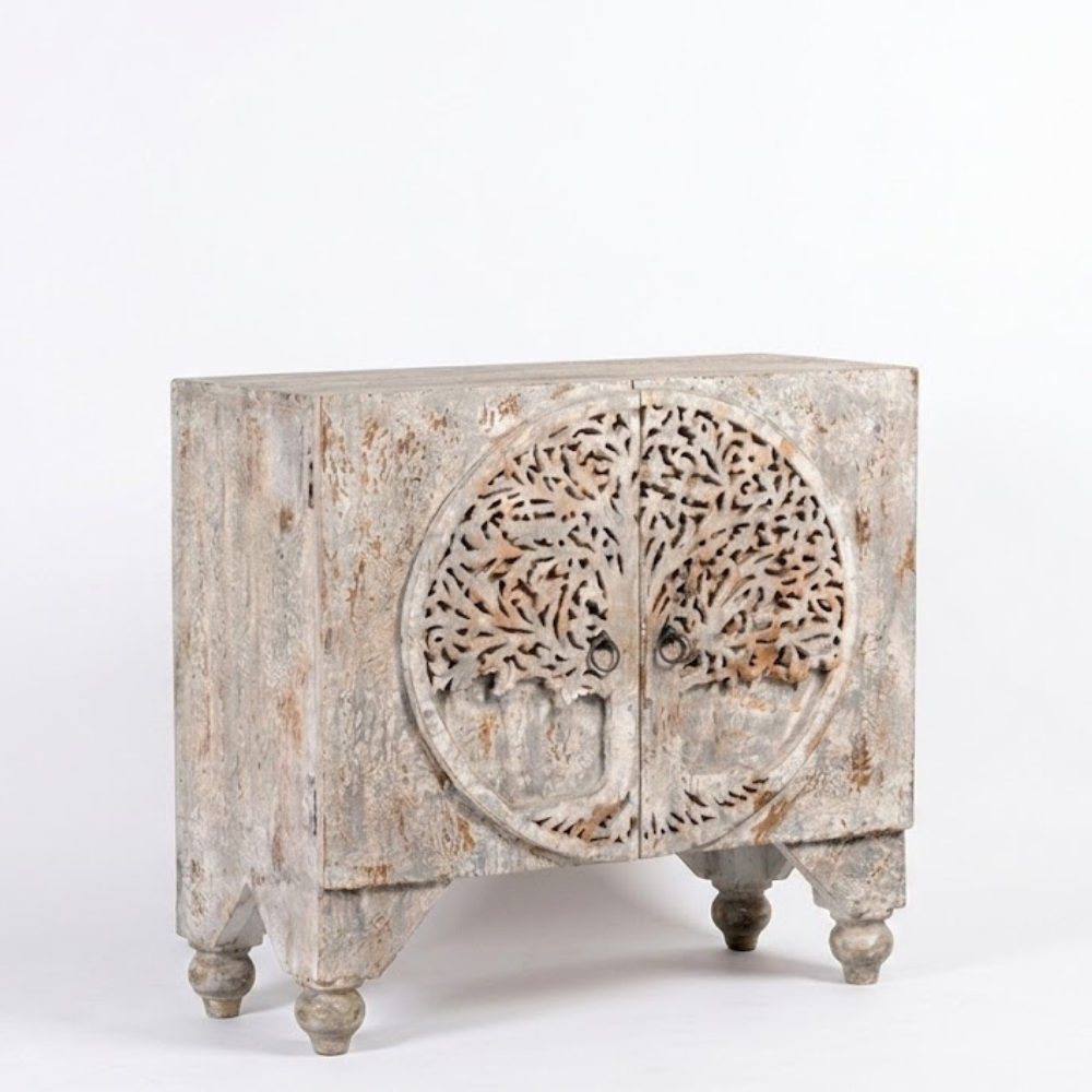 Mughalika White Washed Mango Wood Cabinet
