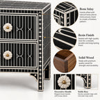 Haveli Black Bone Inlay Nightstand | Geometric 2-Drawer Bedside Cabinet