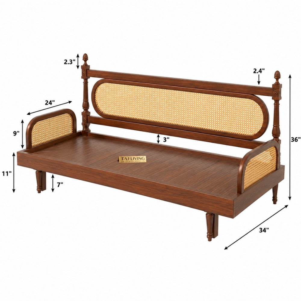 Cane-Style Day Bed with Cushioned Backrest for Indian Homes